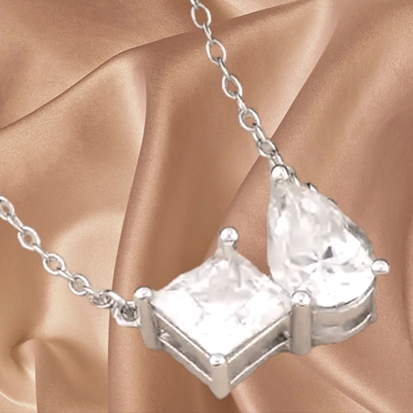 NWT 💎 MOISSANITE 'TOI ET MOI' DIAMOND 💎 PLATINUM OVER STERLING SILVER NECKLACE - Picture 2 of 10